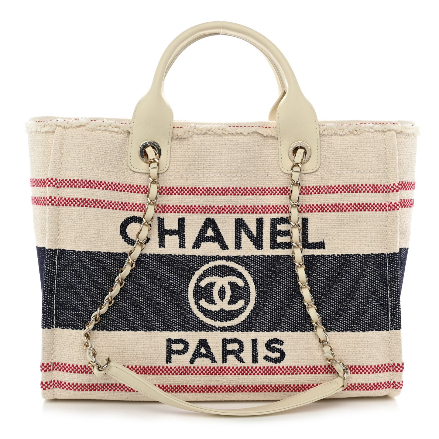 Striped Canvas Small Deauville Tote Ecru Red Blue
