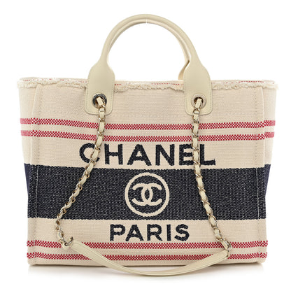Chanel Striped Canvas Small Deauville Tote Ecru Red Blue 1 of 12