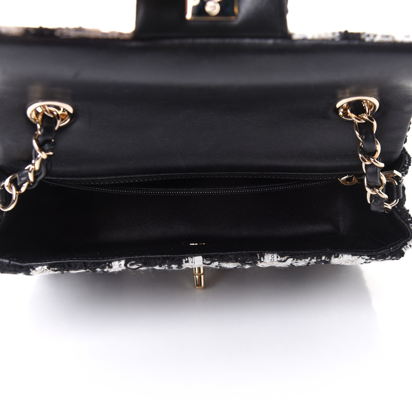 Tweed Quilted Mini Rectangular Flap Black Ecru White
