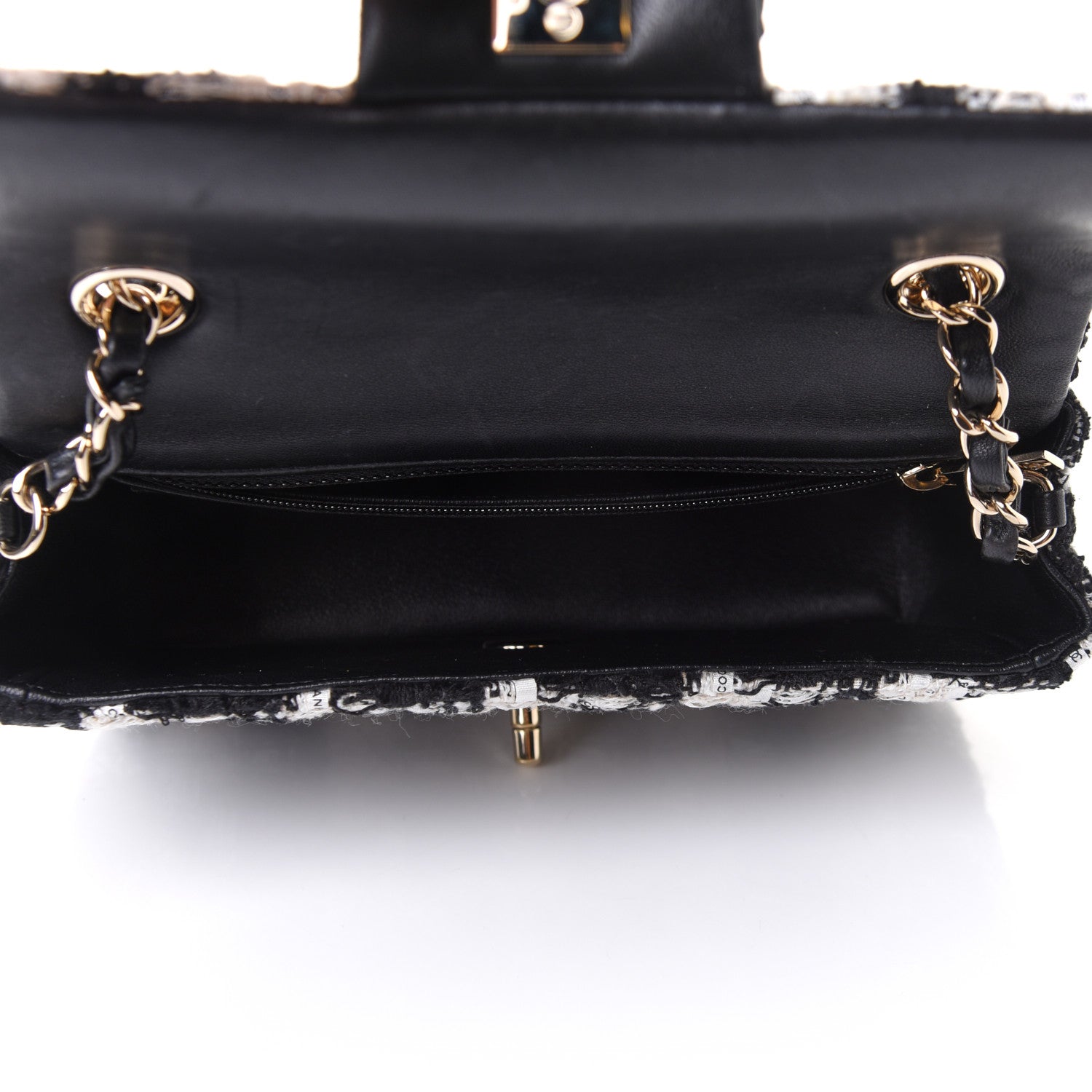Chanel Tweed Quilted Mini Rectangular Flap Black Ecru White 5 of 12