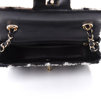 Chanel Tweed Quilted Mini Rectangular Flap Black Ecru White 5 of 12