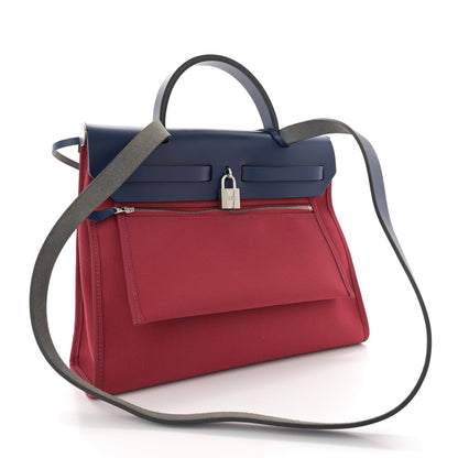 Hermes Military Toile Vache Hunter Herbag Zip 31 PM Rouge Grenat Bleu Saphir 4 of 12