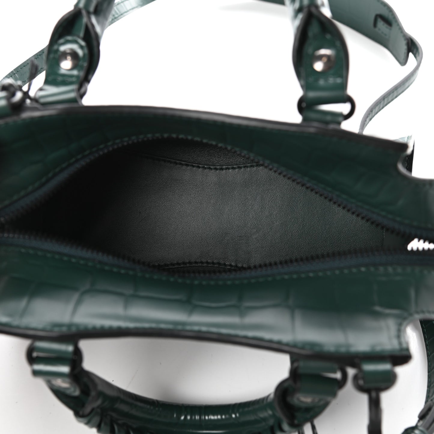 Semi Shiny Calfskin Crocodile Embossed Neo Classic Black Hardware Mini City Forest Green