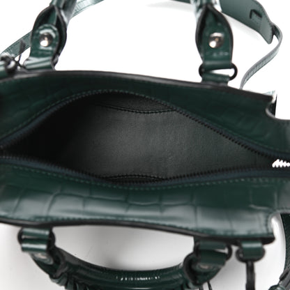 Balenciaga Semi Shiny Calfskin Crocodile Embossed Neo Classic Black Hardware Mini City Forest Green 5 of 9