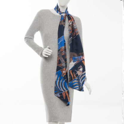 Hermes Silk Carre En Carres Maxi Twilly Marine Klein Brun 2 of 6