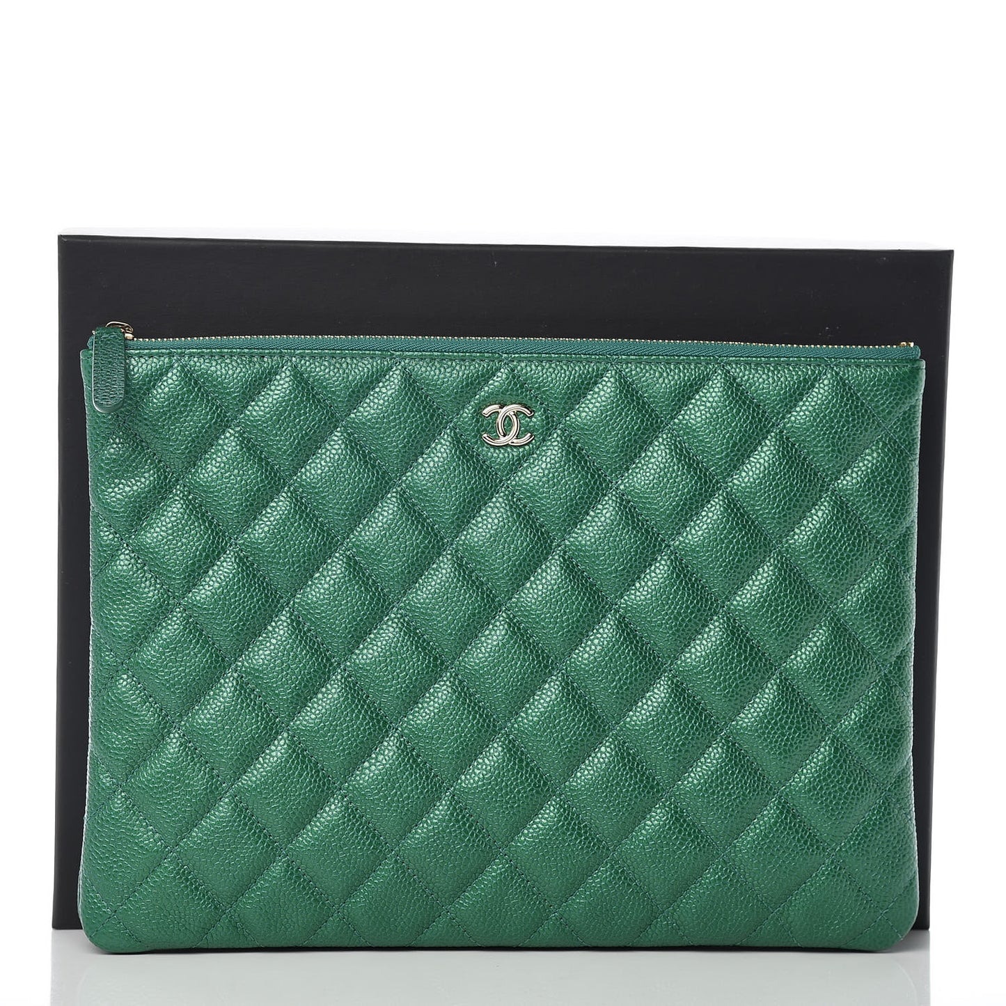 Metallic Caviar Quilted Medium Cosmetic Case Green