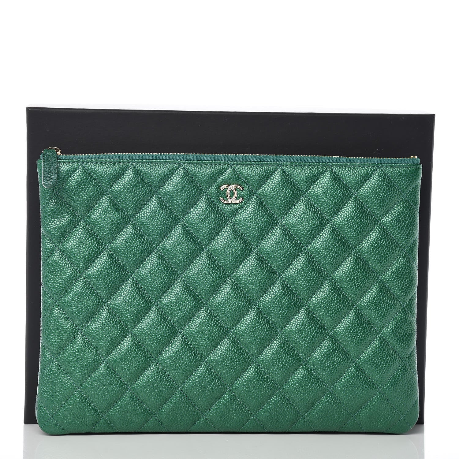 Chanel Metallic Caviar Quilted Medium Cosmetic Case Green 8 of 8