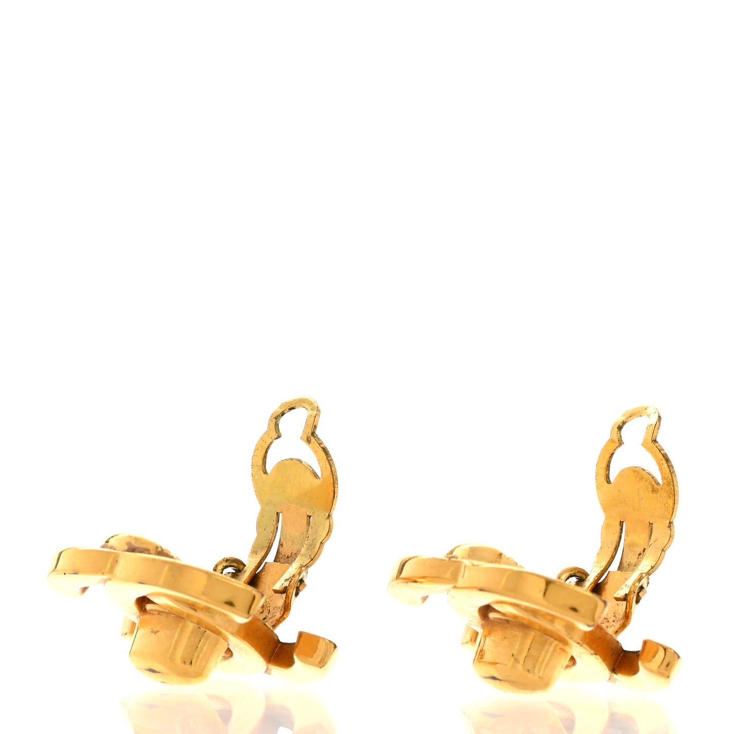 Metal CC Turnlock Clip On Earrings Gold