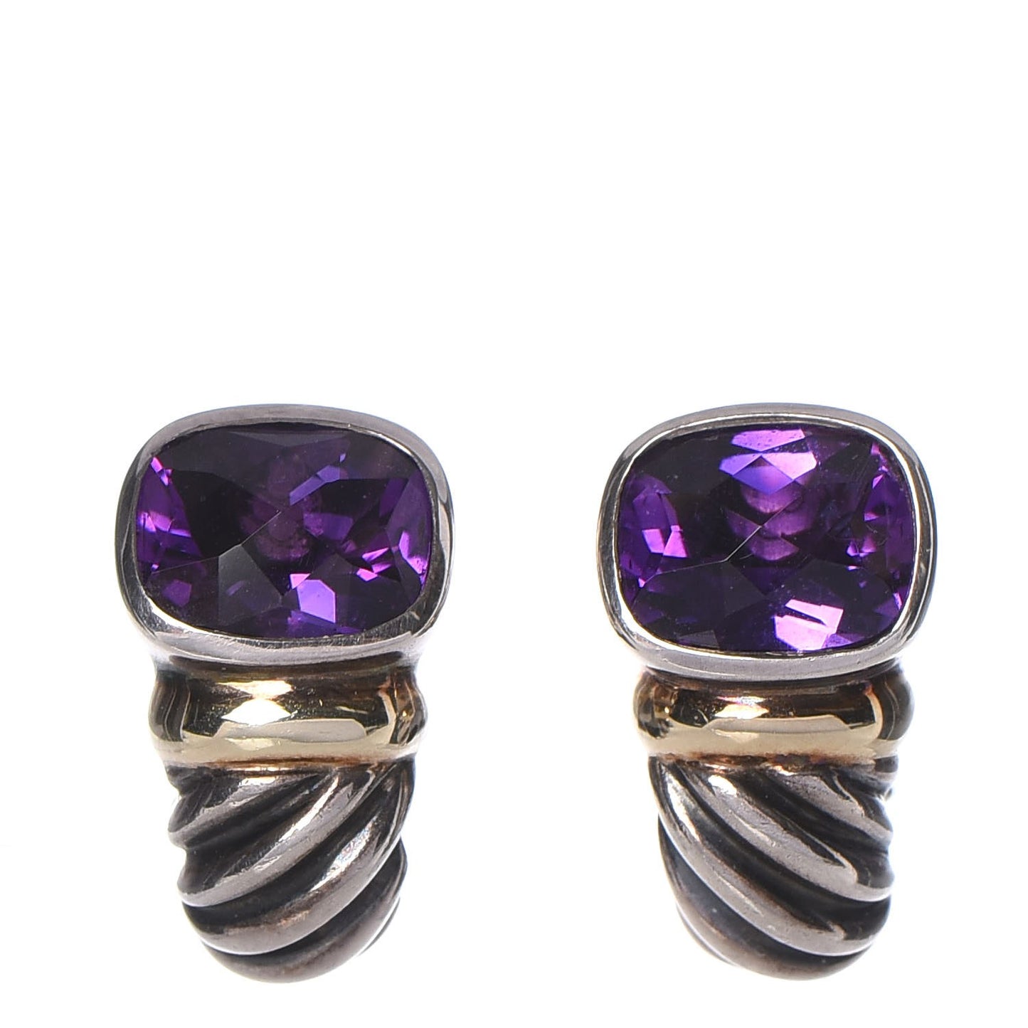 Sterling Silver 14K Yellow Gold Amethyst Shrimp Earrings