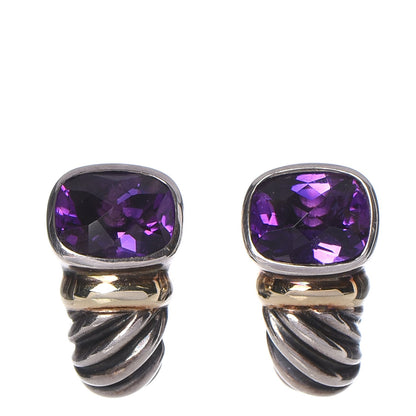 David Yurman Sterling Silver 14K Yellow Gold Amethyst Shrimp Earrings 1 of 4