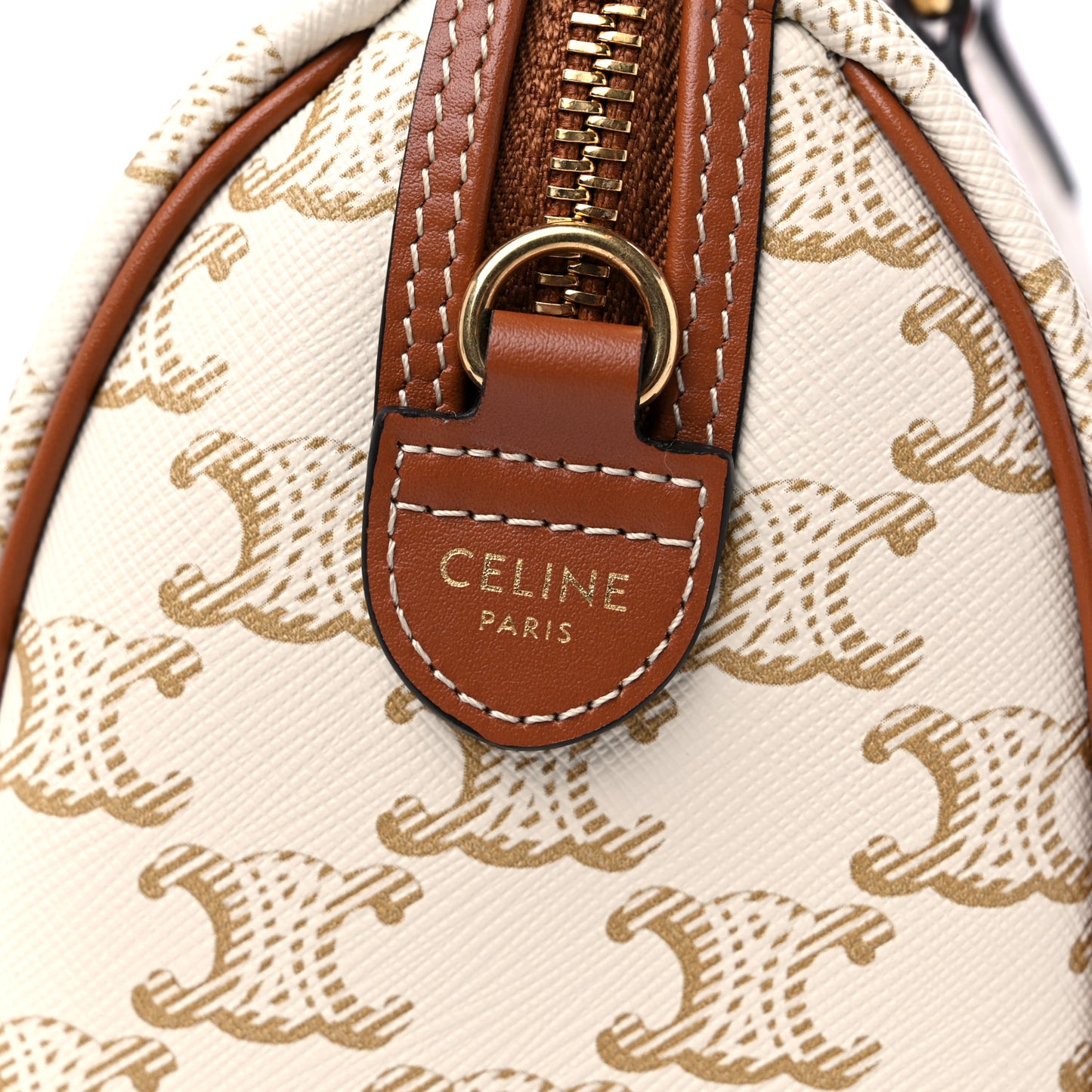 Triomphe Canvas Calfskin Small Boston Bag White