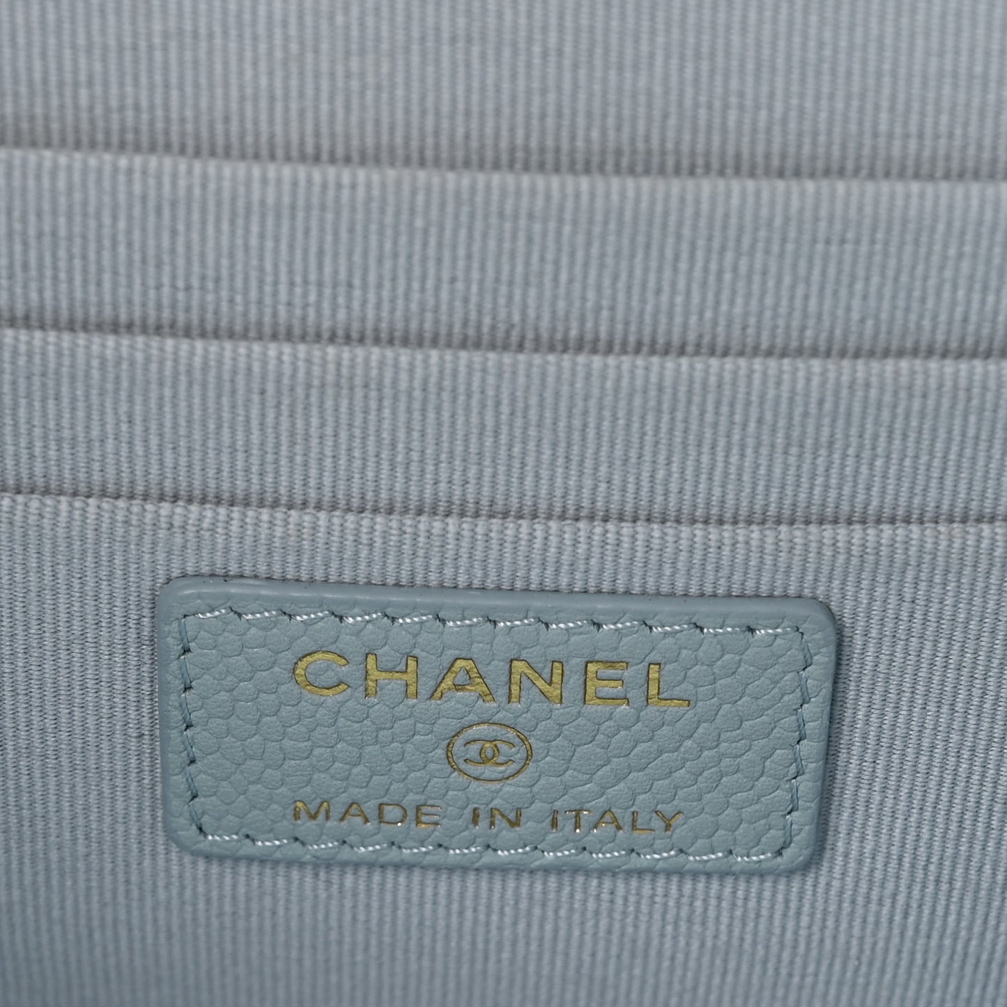 Caviar Quilted Small Tiny CC Vanity Case With Chain Light Blue Light Blue
