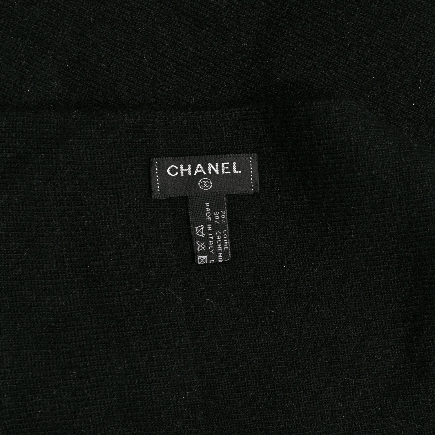 Chanel Wool Cashmere CC Scarf Black White 4 of 4