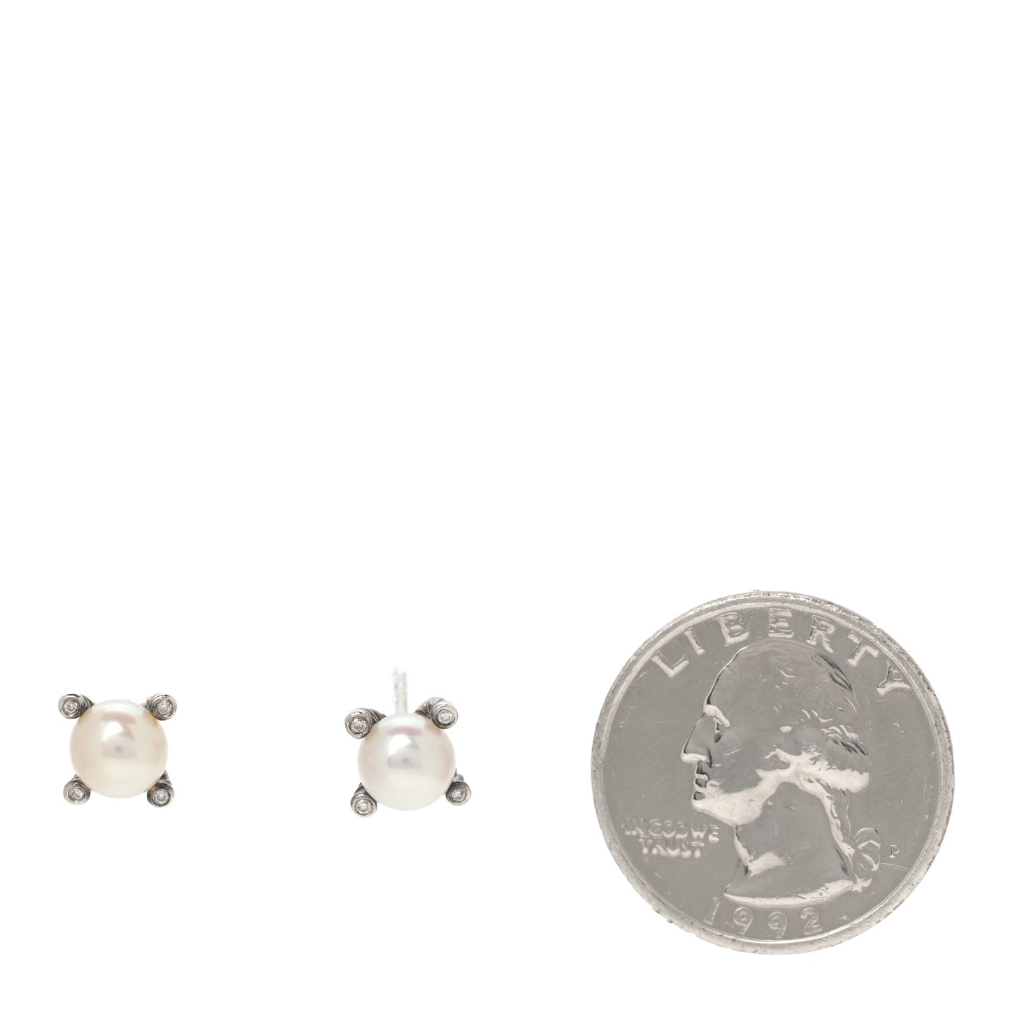 Sterling Silver Diamond Pearl 7mm Earrings