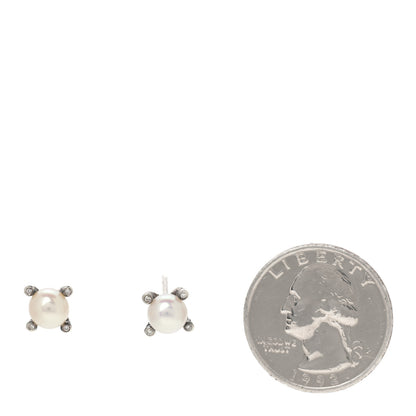David Yurman Sterling Silver Diamond Pearl 7mm Earrings 2 of 6