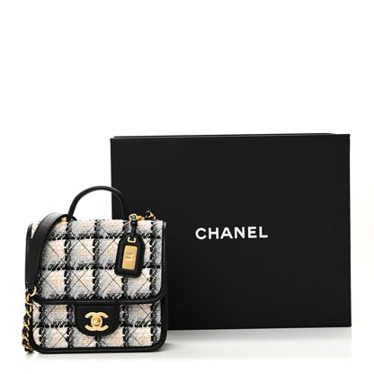 Chanel Tweed Calfskin School Memory Mini Top Handle Flap Ecru Grey Beige Black 11 of 11