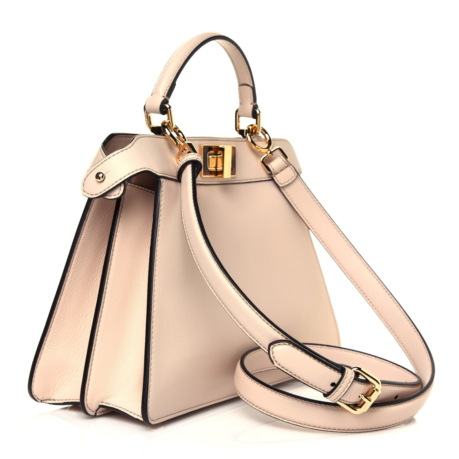 Fendi Vitello Seta Shiny Nappa Plexiglass Small Peekaboo I SEE U Satchel Poudre 2 of 4