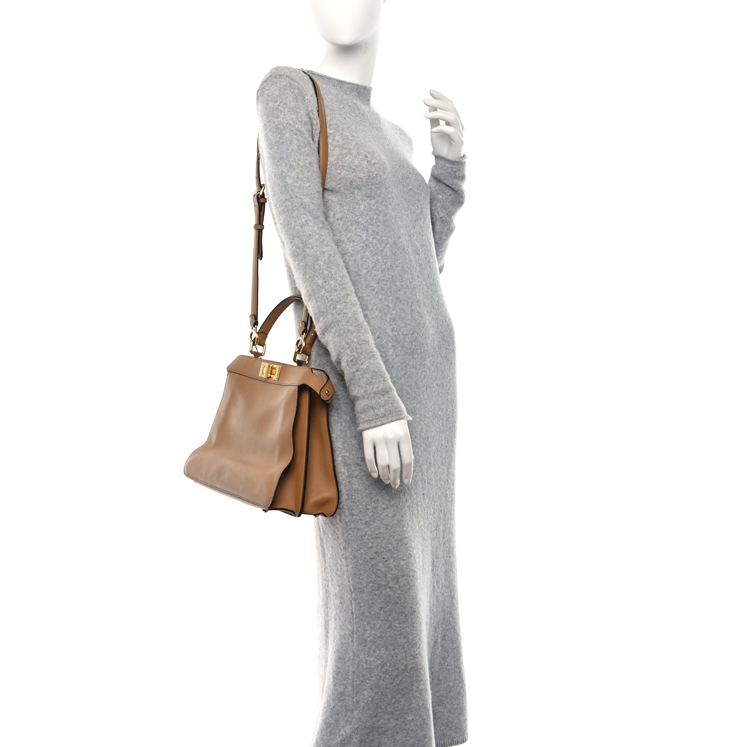 Fendi Vitello Seta Shiny Nappa Medium Peekaboo I SEE U Satchel Miele Scuro Light Rose 3 of 10