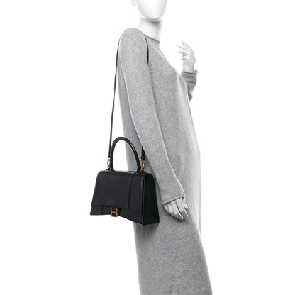 Balenciaga Shiny Box Calfskin Medium Hourglass Top Handle Bag Black 2 of 9