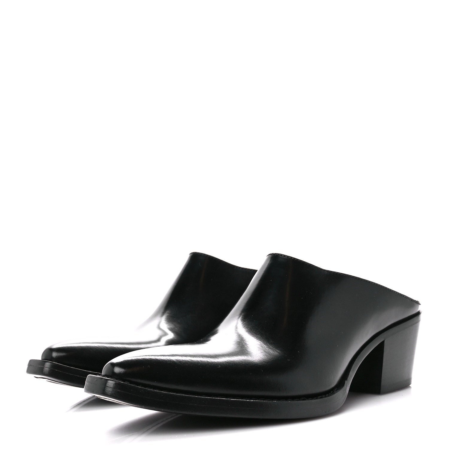 Prada Spazzolato Metal Triangle Logo Texano Pointed Toe 55mm Mules 36.5 Black 3 of 8