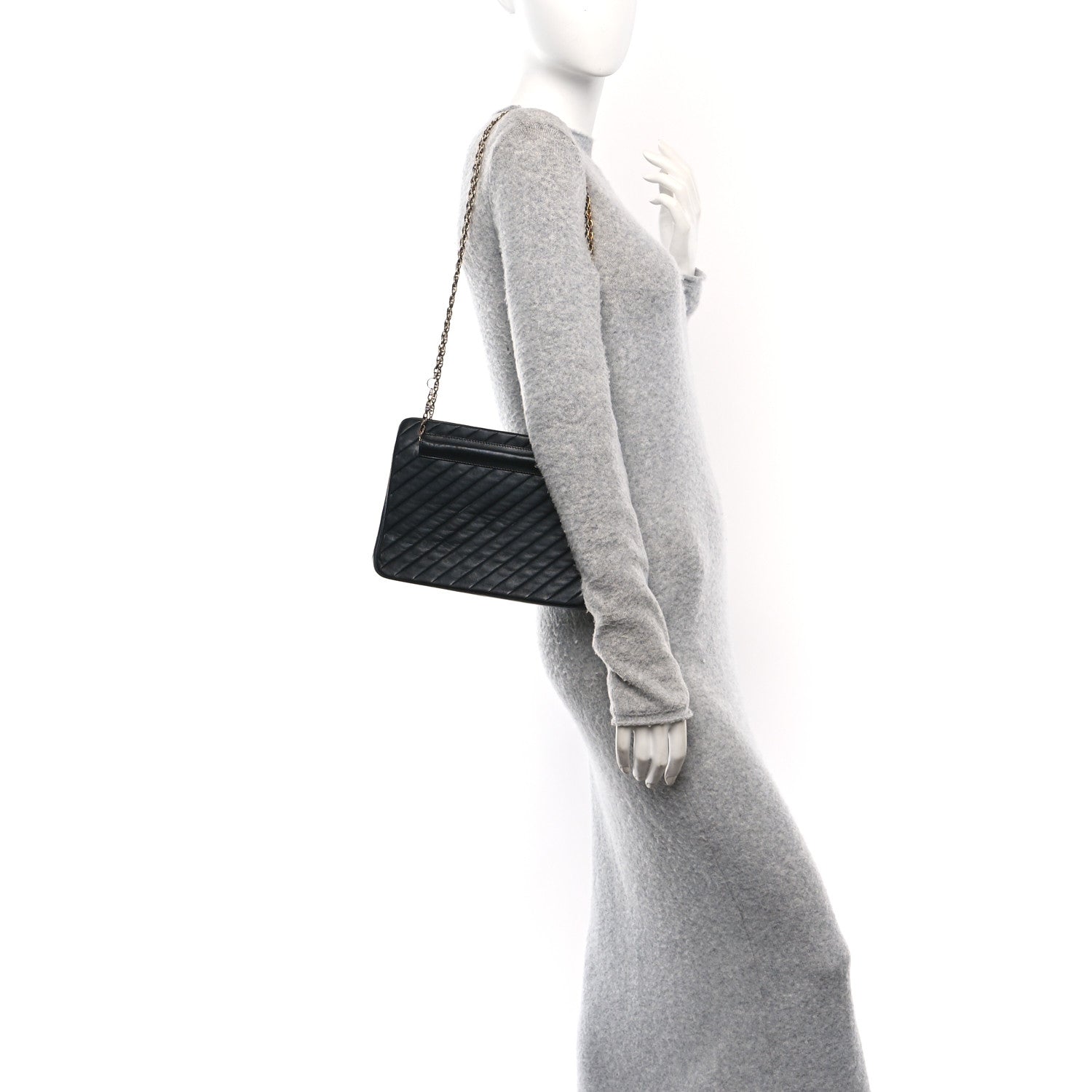 Chanel Lambskin Diagonal Quilted Kisslock Bag Black 2 of 11