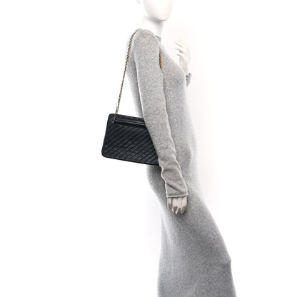 Chanel Lambskin Diagonal Quilted Kisslock Bag Black 2 of 11