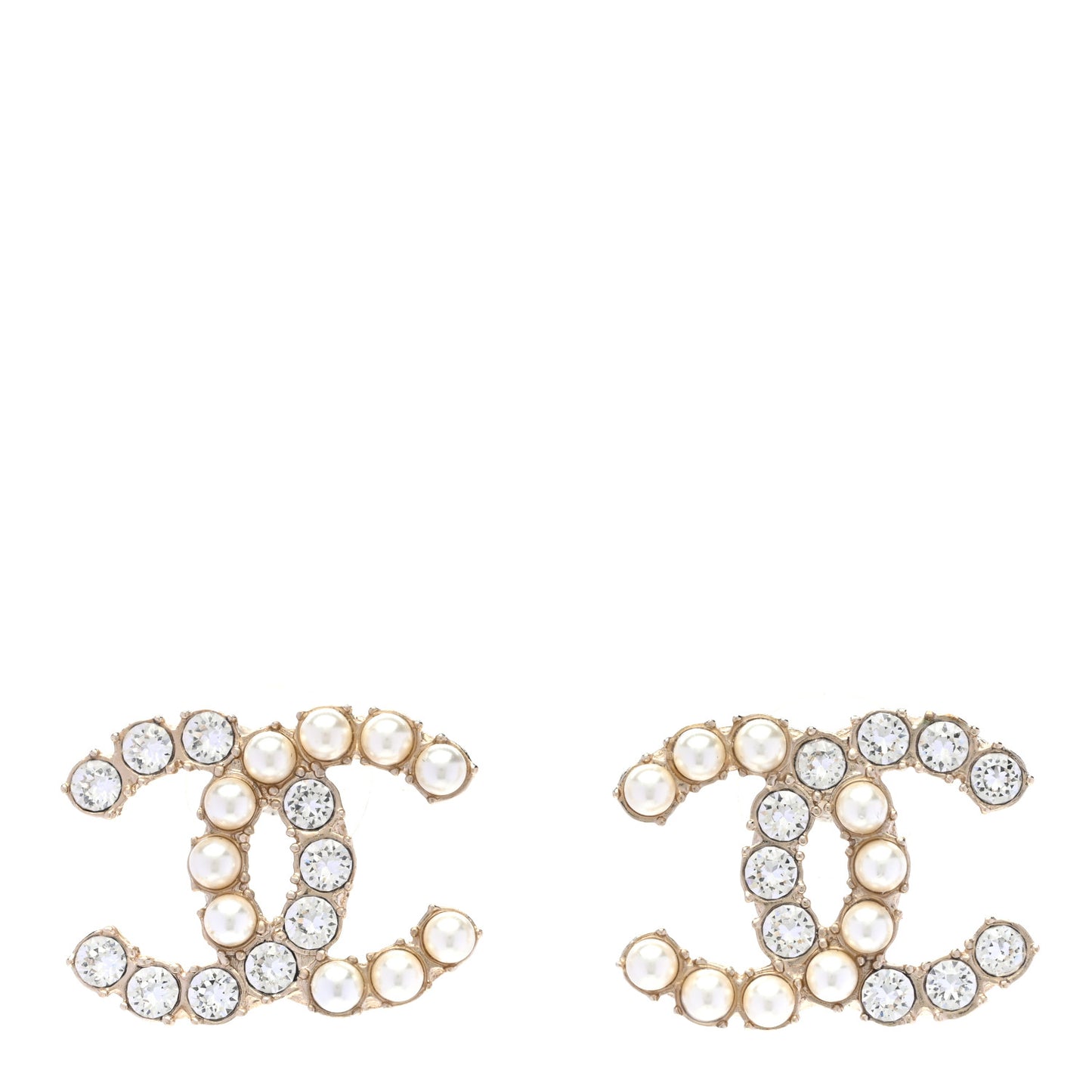 Crystal Pearl CC Dazzling Domino Earrings Gold