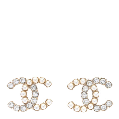 Chanel Crystal Pearl CC Dazzling Domino Earrings Gold 1 of 5