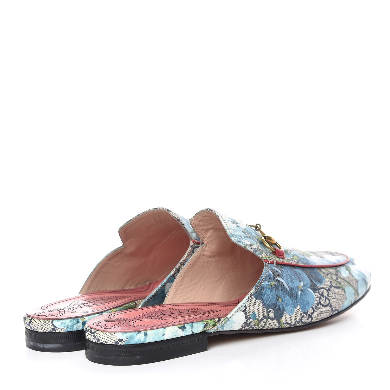 Gucci GG Supreme Monogram Blooms Womens Princetown Slippers 40 Beige Blue Navy Hibiscus Red 5 of 11