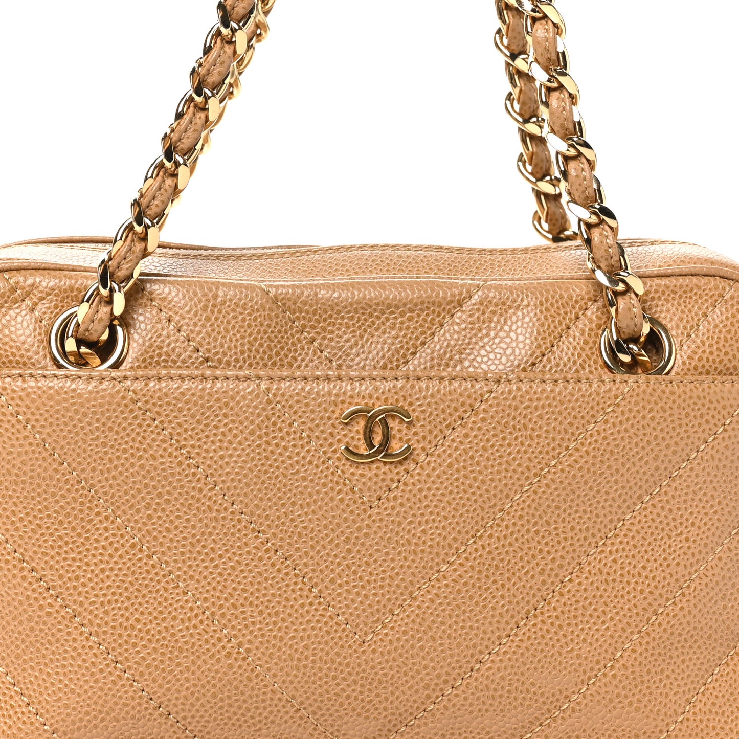 Caviar Chevron Quilted Camera Case Beige