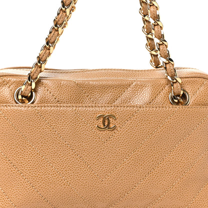 Chanel Caviar Chevron Quilted Camera Case Beige 9 of 11
