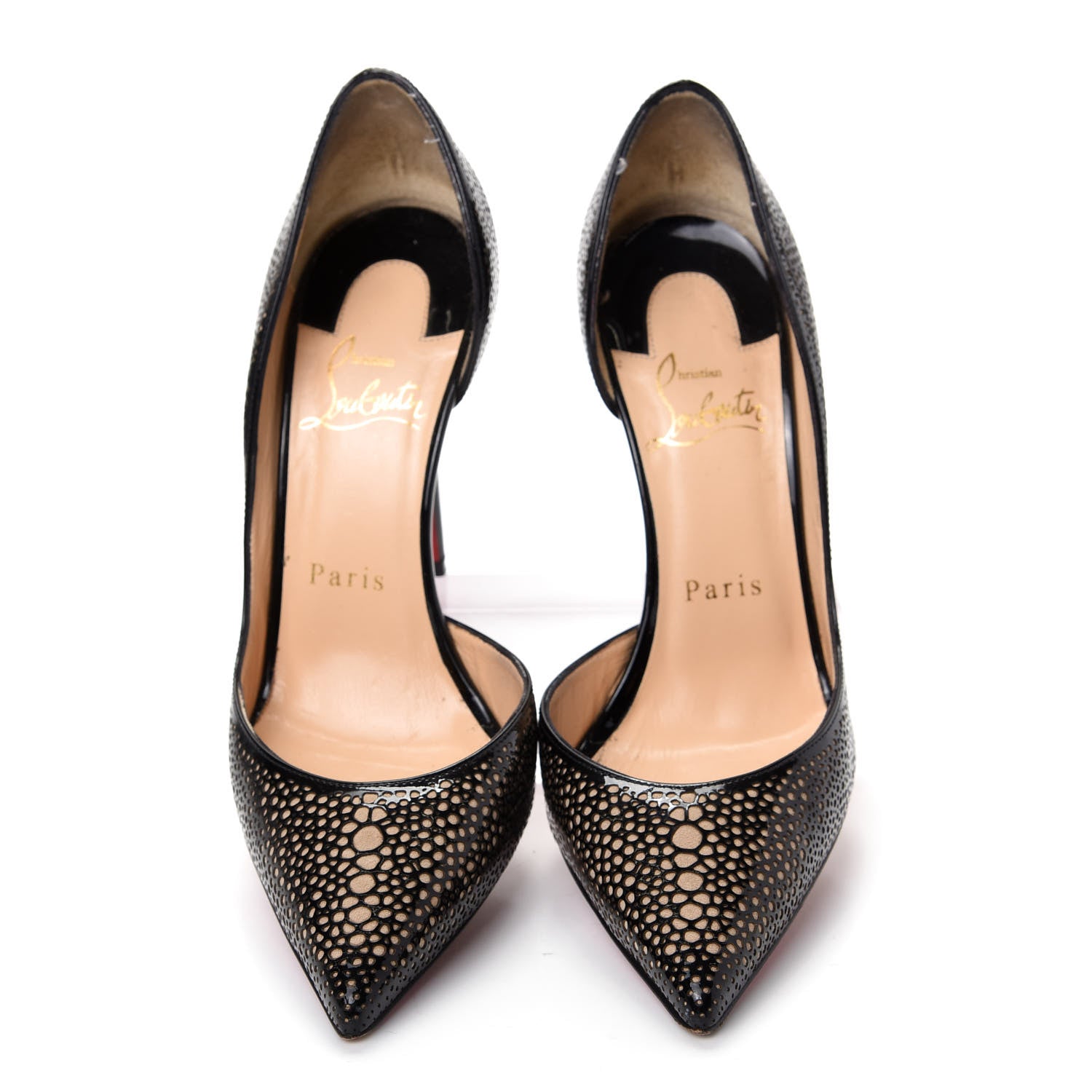 Christian Louboutin Patent Calfskin Perforated D'Orsay Pumps 35.5 Black 5 of 10