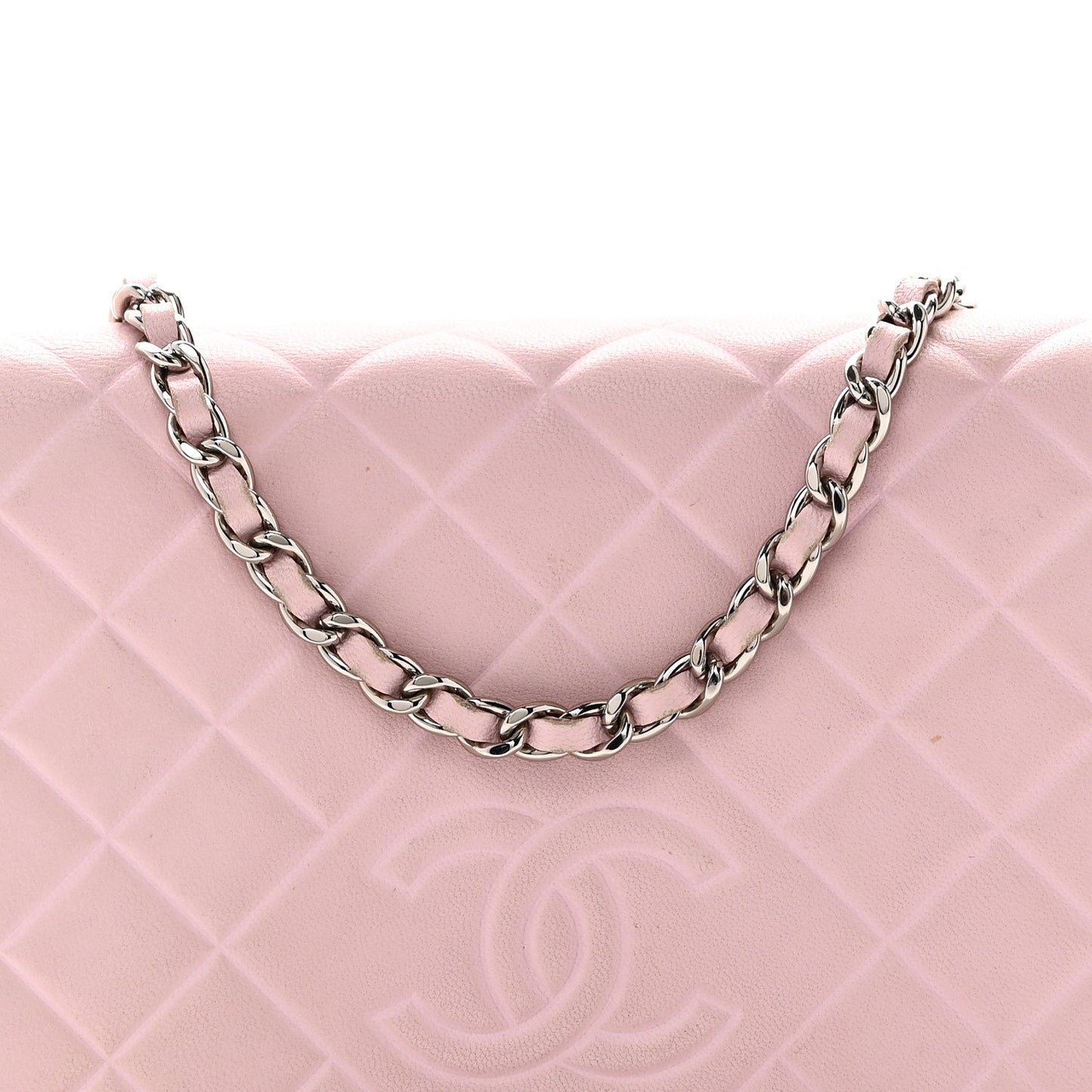 Lambskin Quilted Diamond CC Wallet On Chain WOC Pink