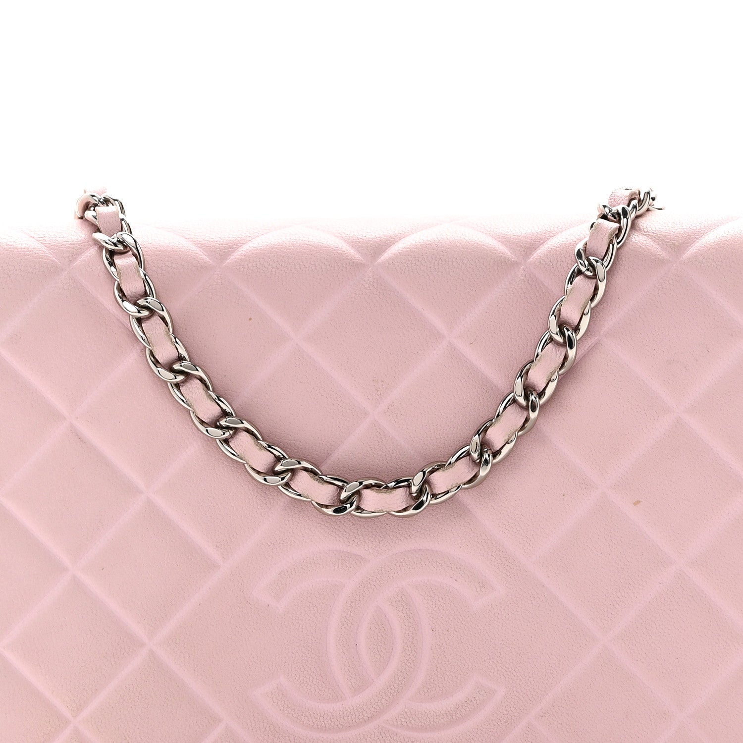 Chanel Lambskin Quilted Diamond CC Wallet On Chain WOC Pink 9 of 12