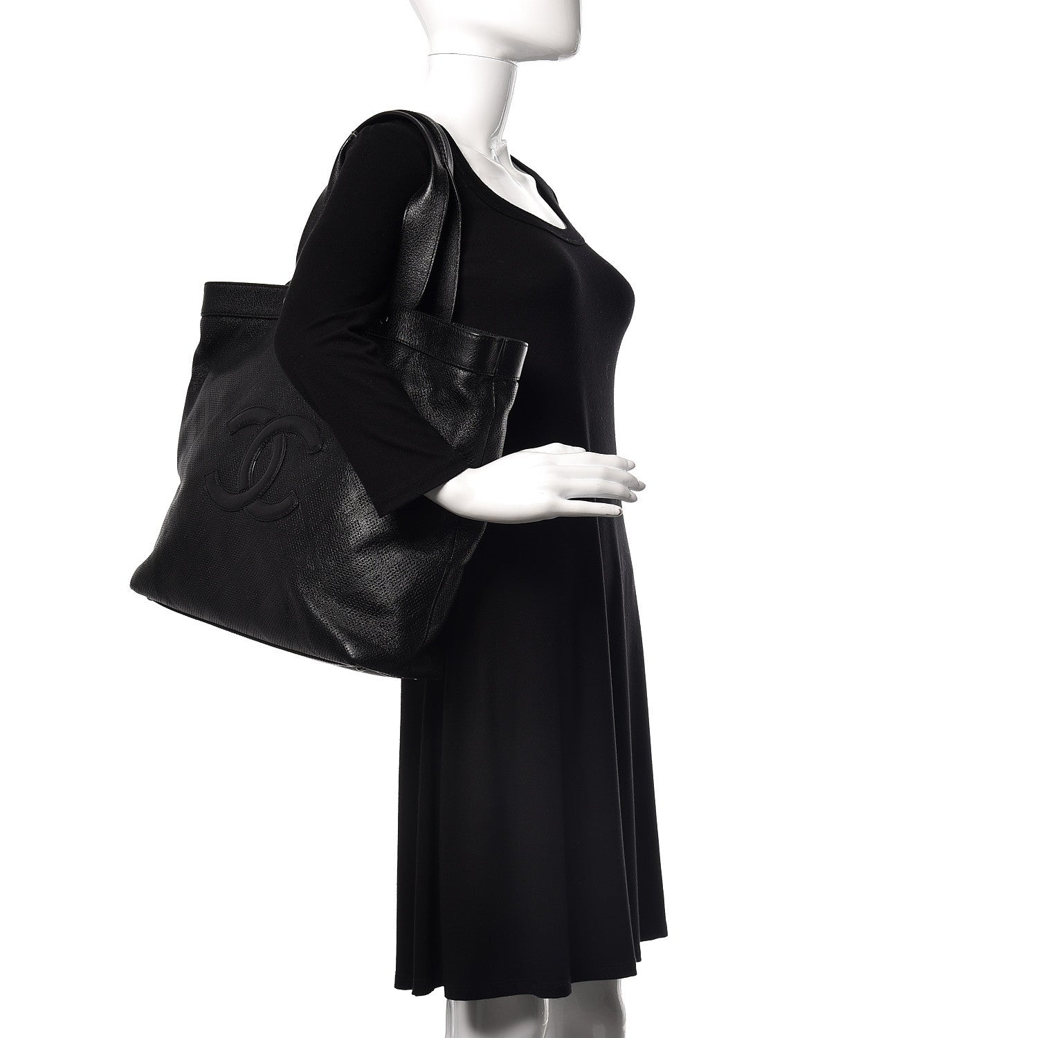 Chanel Goatskin Perforated Large CC Tote Black 2 of 10