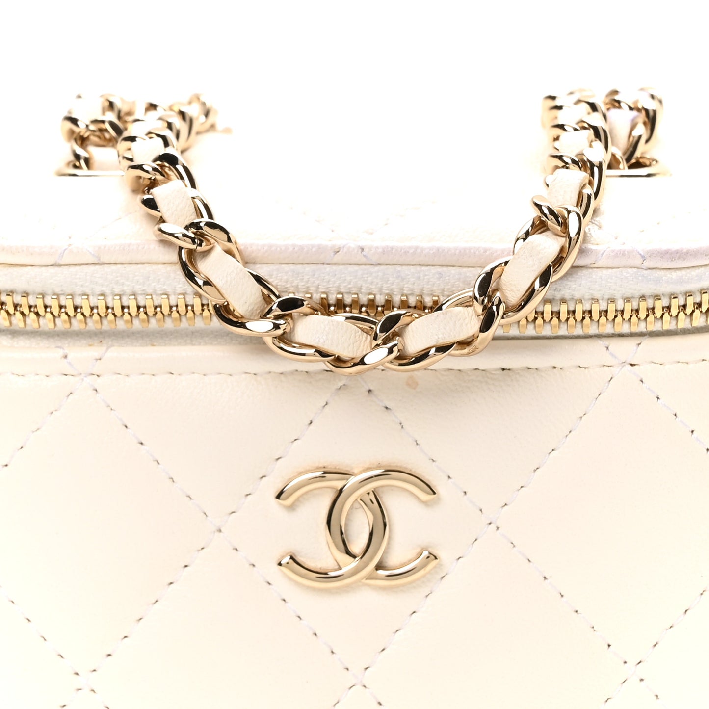 Lambskin Quilted Mini Camellia Bow Vanity Case With Chain White