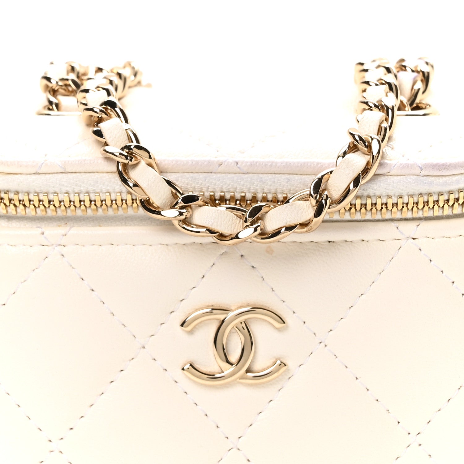 Chanel Lambskin Quilted Mini Camellia Bow Vanity Case With Chain White 8 of 11
