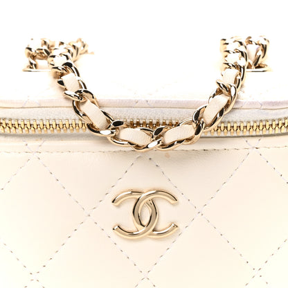 Chanel Lambskin Quilted Mini Camellia Bow Vanity Case With Chain White 8 of 11