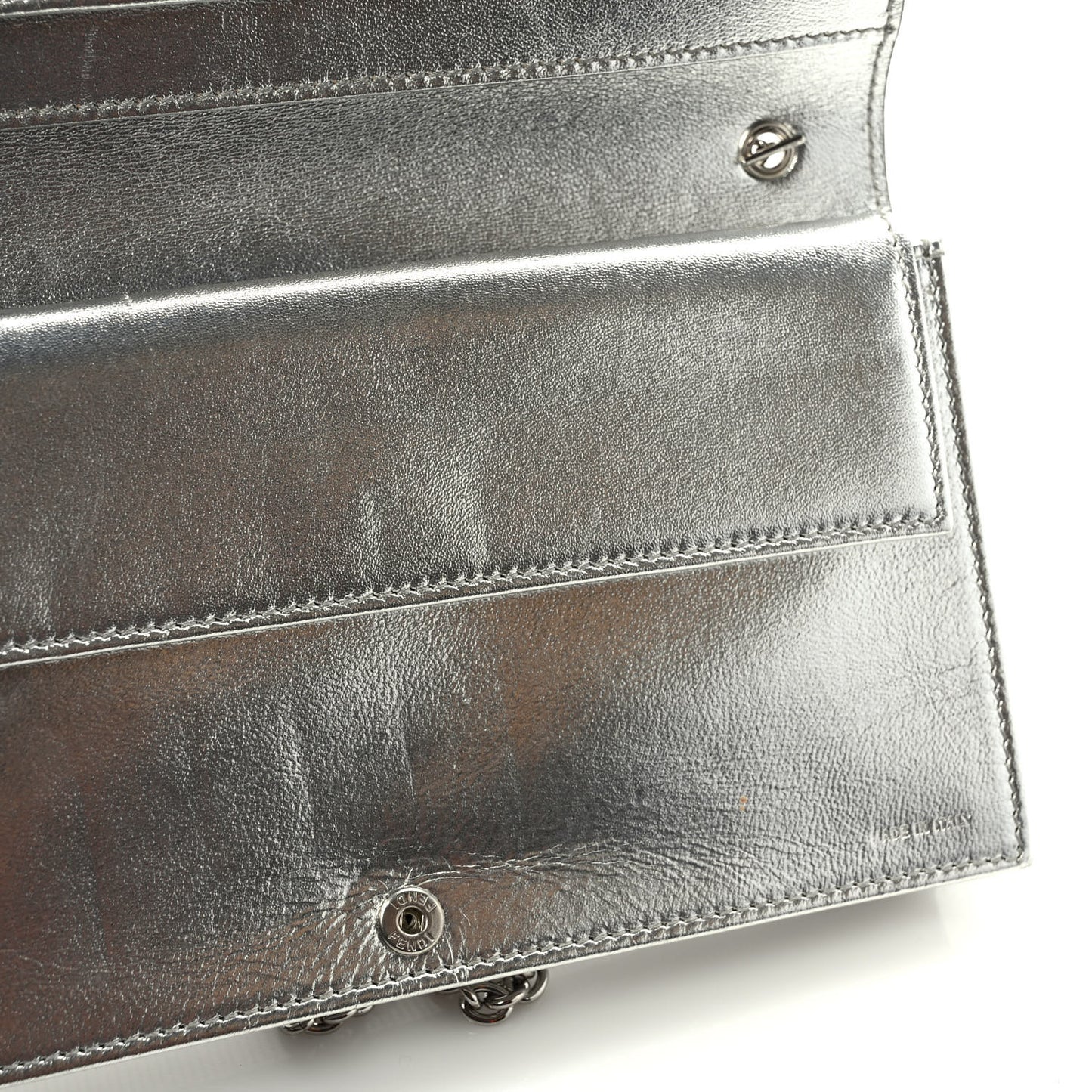 Metallic Calfskin Wallet On Chain Silver