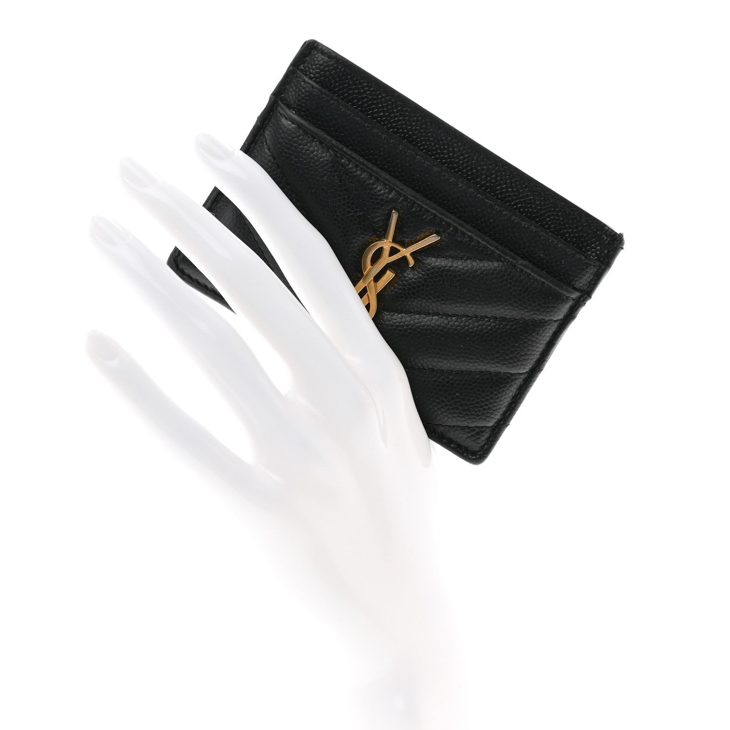 Saint Laurent Grain De Poudre Matelasse Chevron Monogram Credit Card Case Black 2 of 9