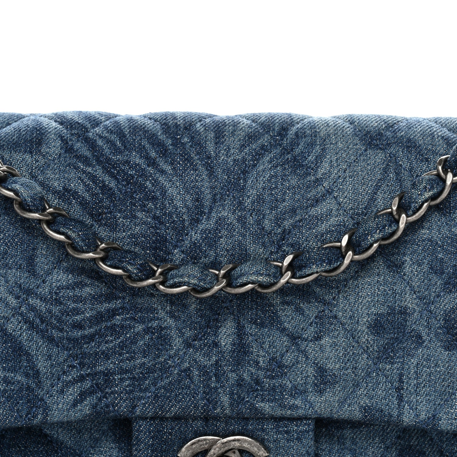 Chanel Denim Quilted Medium Camellia Flap Blue 8 of 11