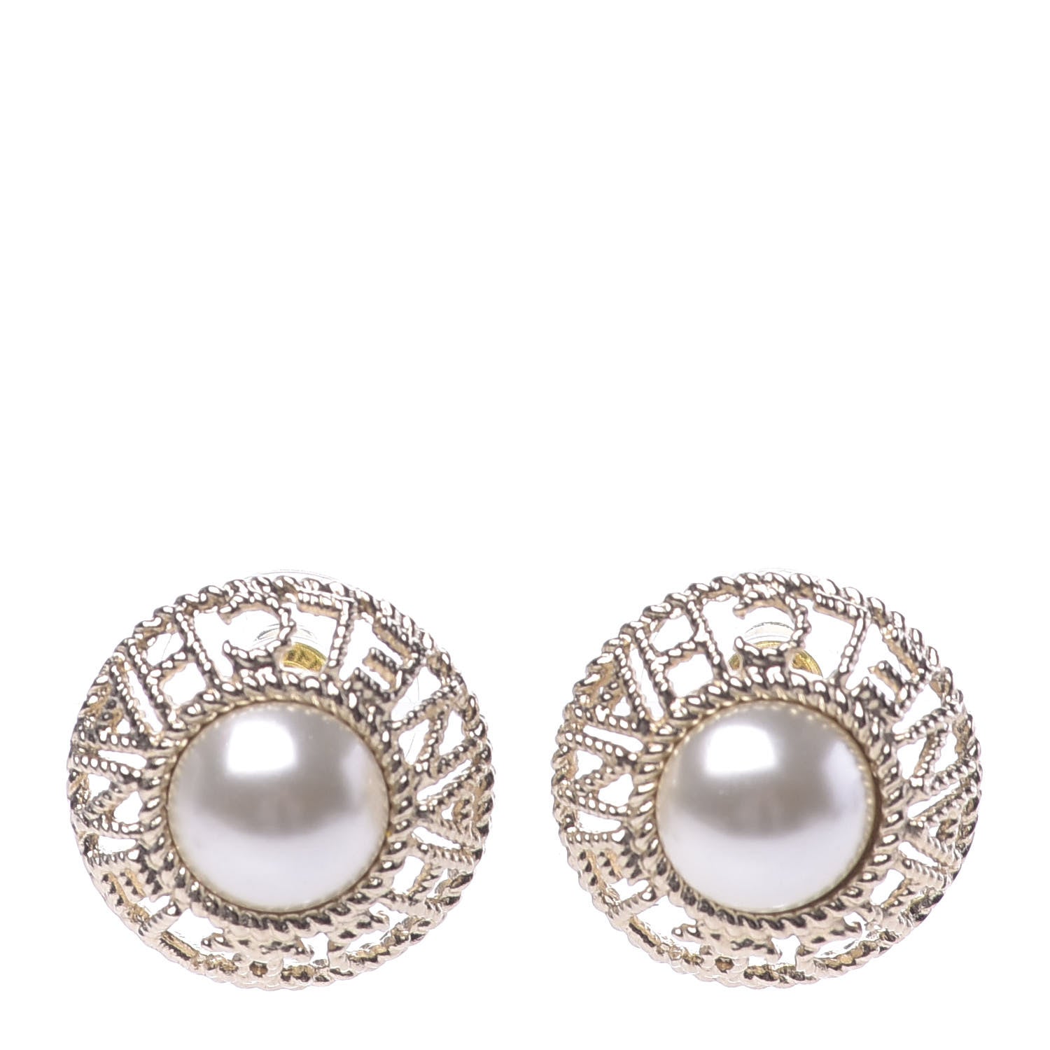 Chanel Pearl CC Round Rope Logo Earrings Gold 1 of 5