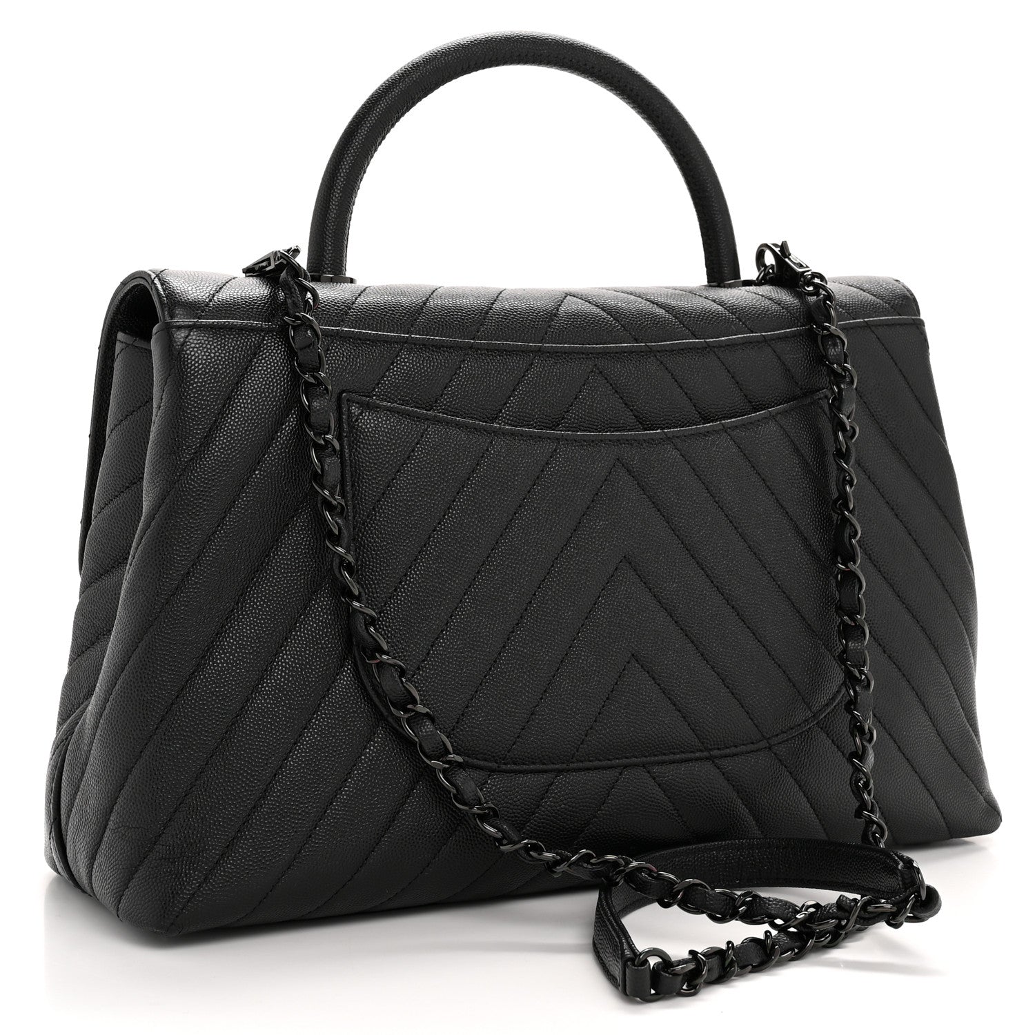 Chanel Caviar Chevron Quilted Medium Coco Handle Flap So Black 3 of 12