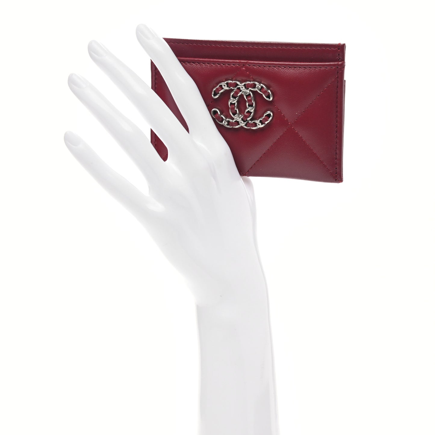 Lambskin Quilted Chanel 19 Card Holder Red