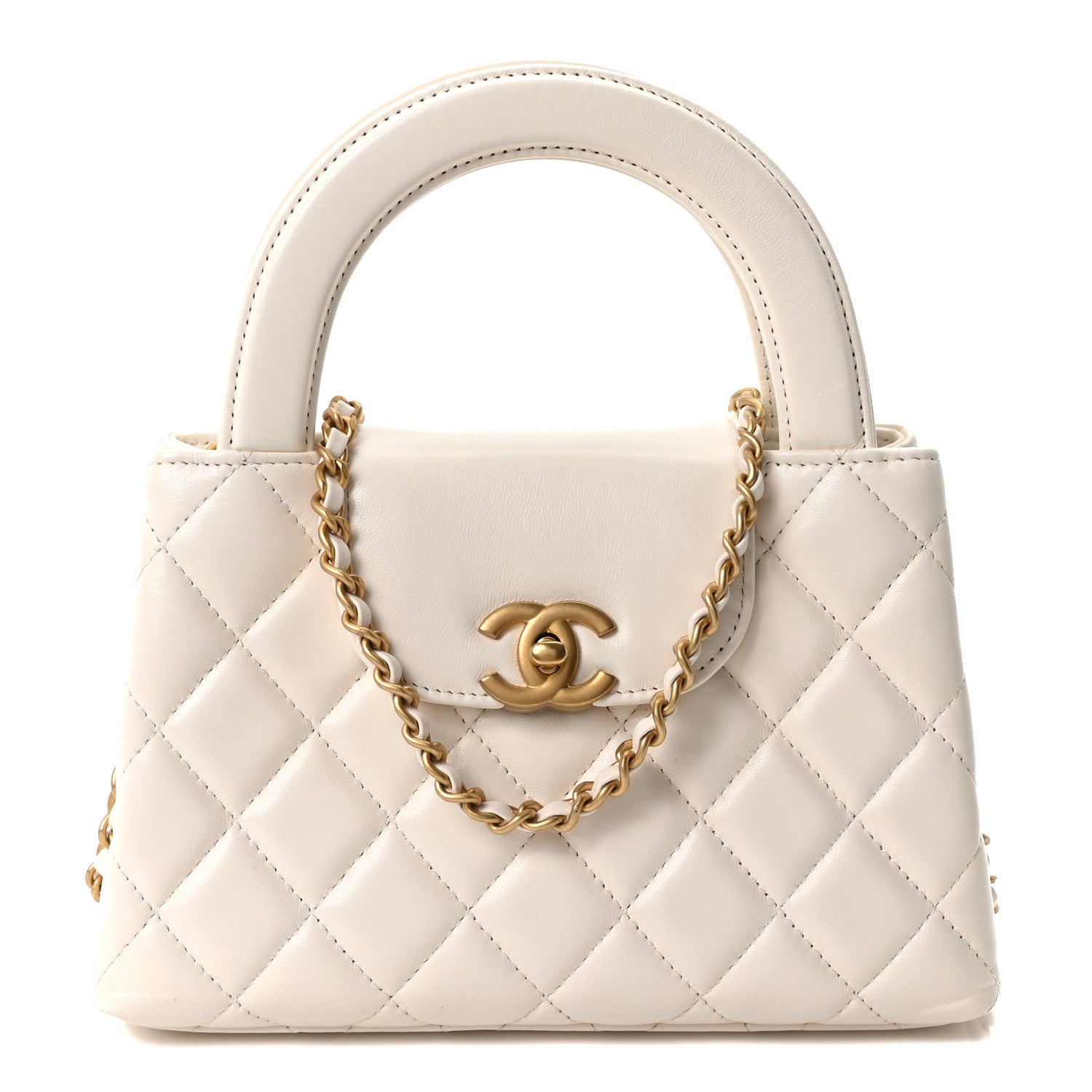 Chanel Shiny Aged Calfskin Quilted Nano Kelly Shopper White 1 of 10