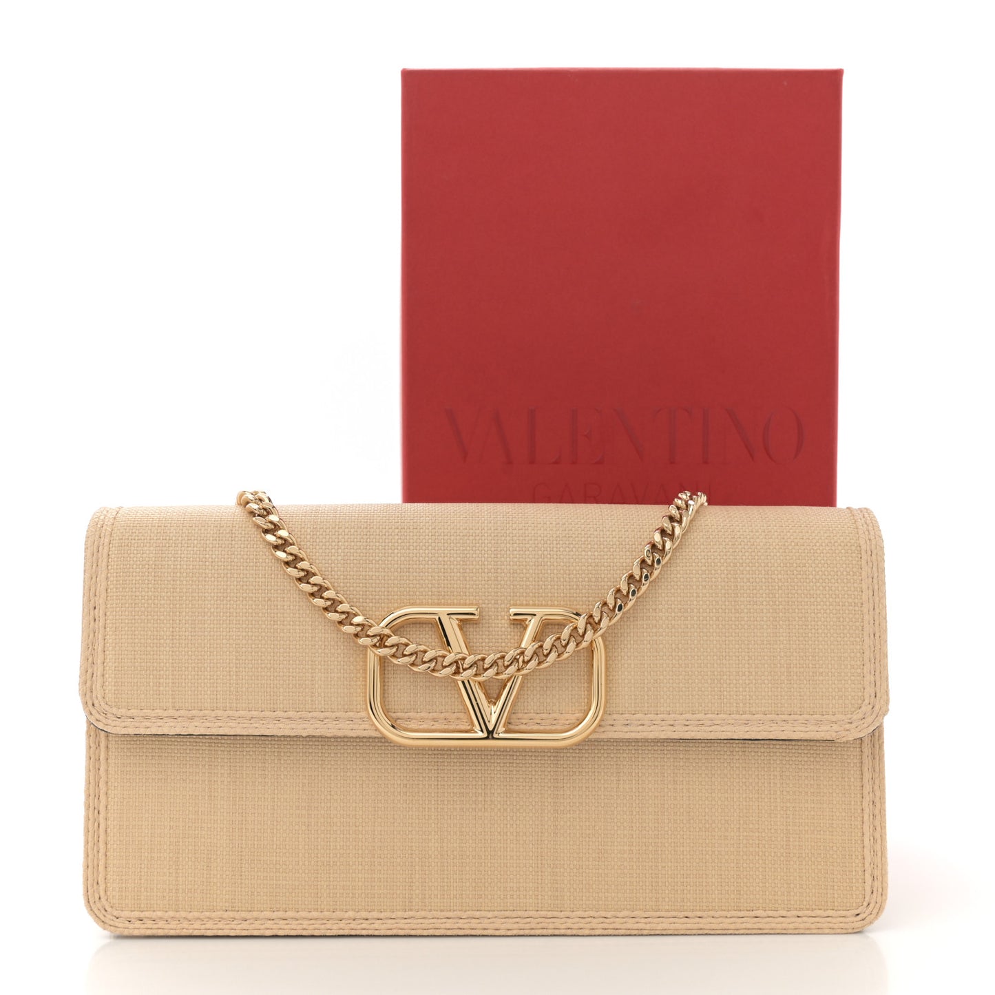 Raffia VLogo Wallet on Chain Beige