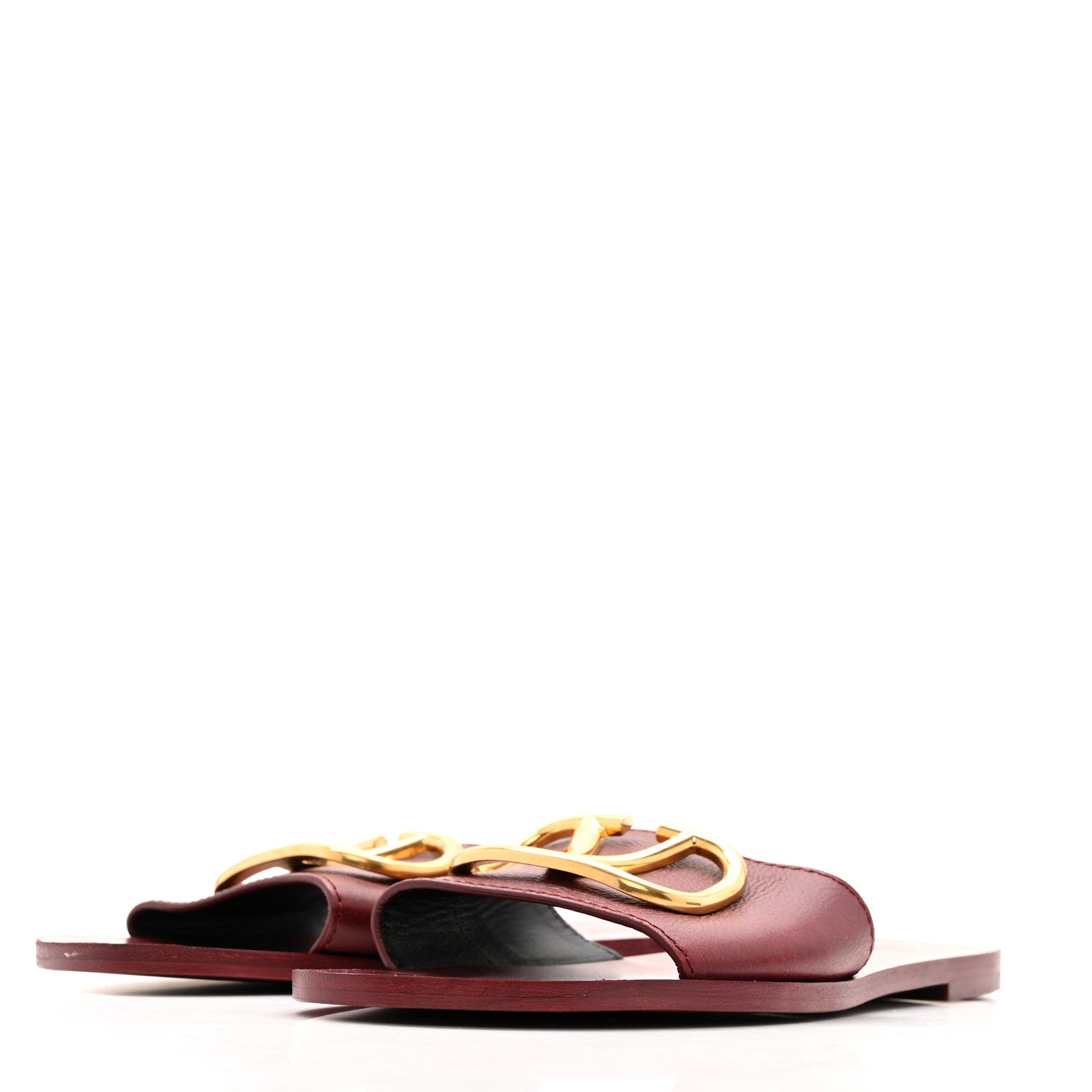 Valentino Garavani Grainy Cowhide Vlogo Flat Slide Sandals 40 Rubin 4 of 10