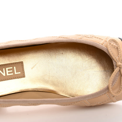 Chanel Lambskin Patent Double Stitched CC Cap Toe Ballerina Flats 40.5 Ivory Black 9 of 11