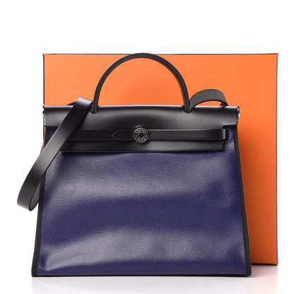 Hermes Toile H Berline Vache Hunter Herbag Zip PM 31 Bleu Encre Black 12 of 12