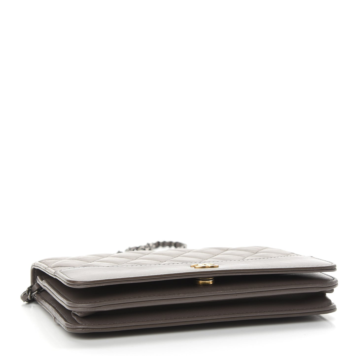 Aged Calfskin Quilted Gabrielle Wallet On Chain WOC Grey